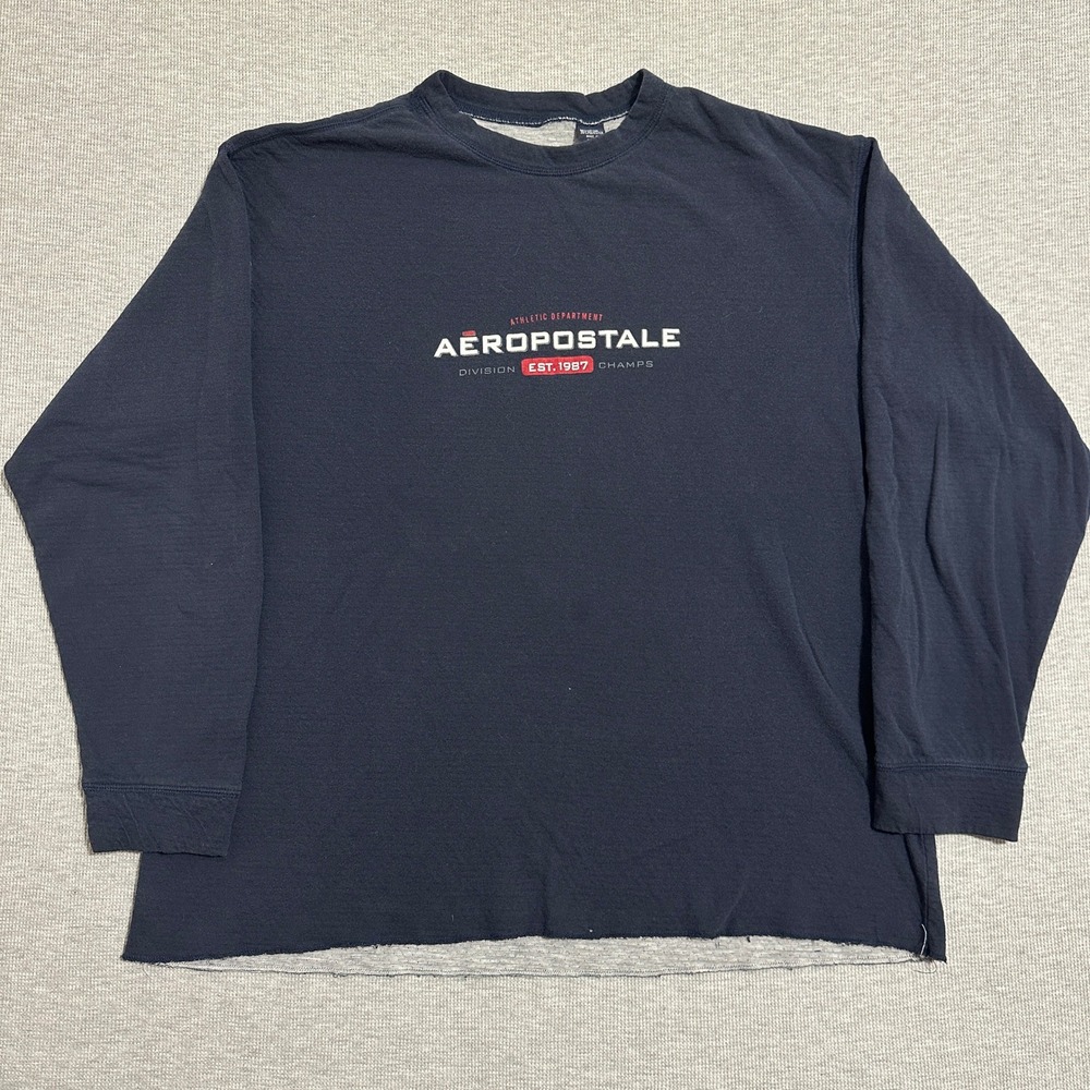 Y2K Aeropostale Athletic Dept Long Sleeve Graphic Tee Navy Layered X-Large